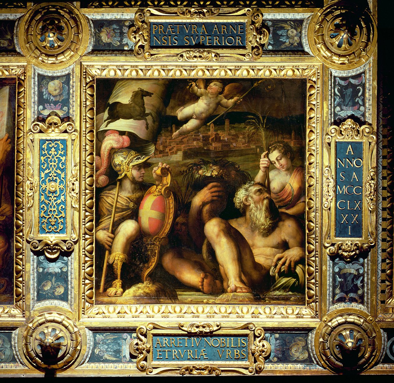 Allegori om byen Arezzo, fra loftet på Salone dei Cinquecento, 1565 (panel) af Giorgio Vasari