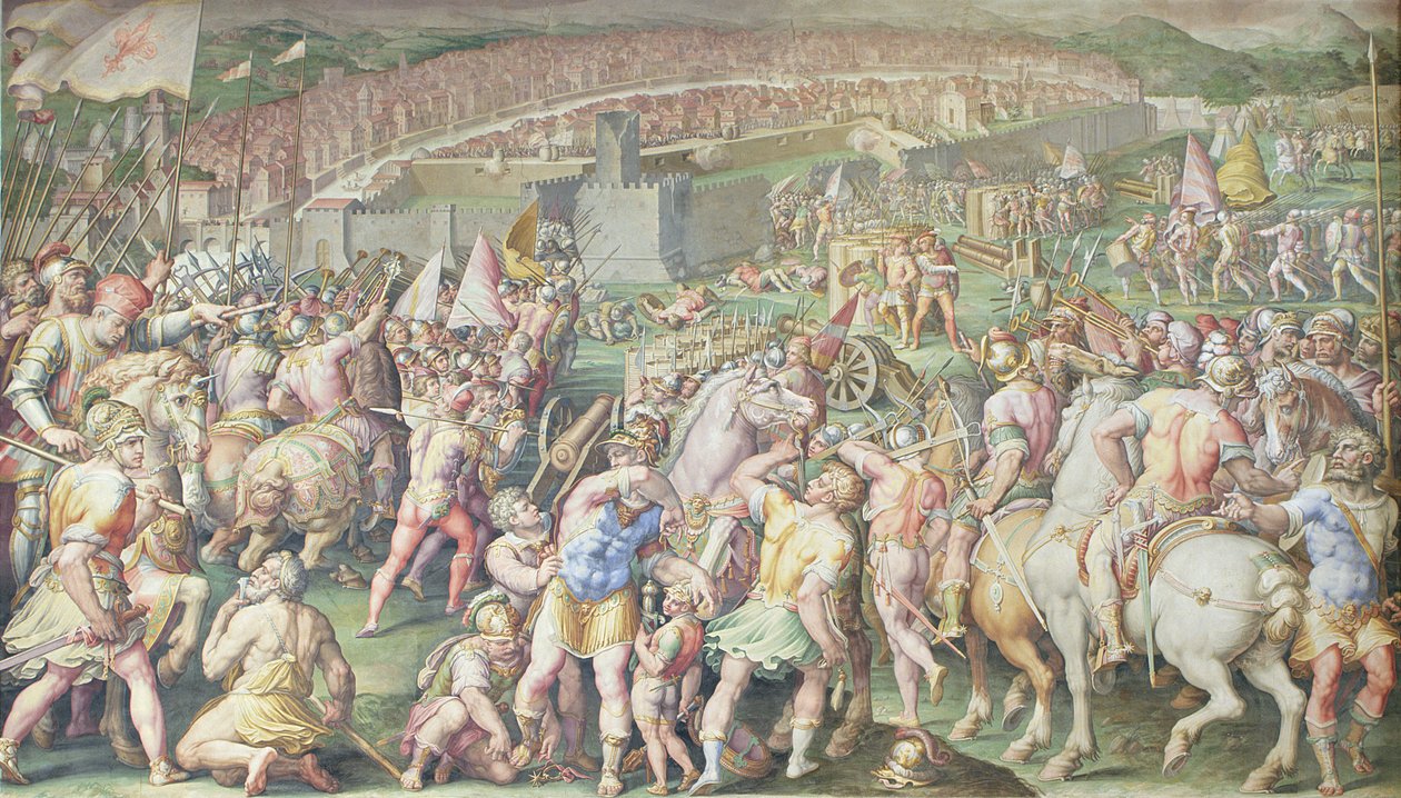 Pisa angrebet af de florentinske tropper, Salone dei Cinquecento, 1555-72 af Giorgio Vasari
