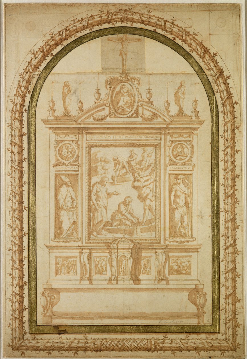St. Peter Fishing, studie for Vasari-familiens alter i Arezzo, 1563 (pen og blæk på papir) af Giorgio Vasari