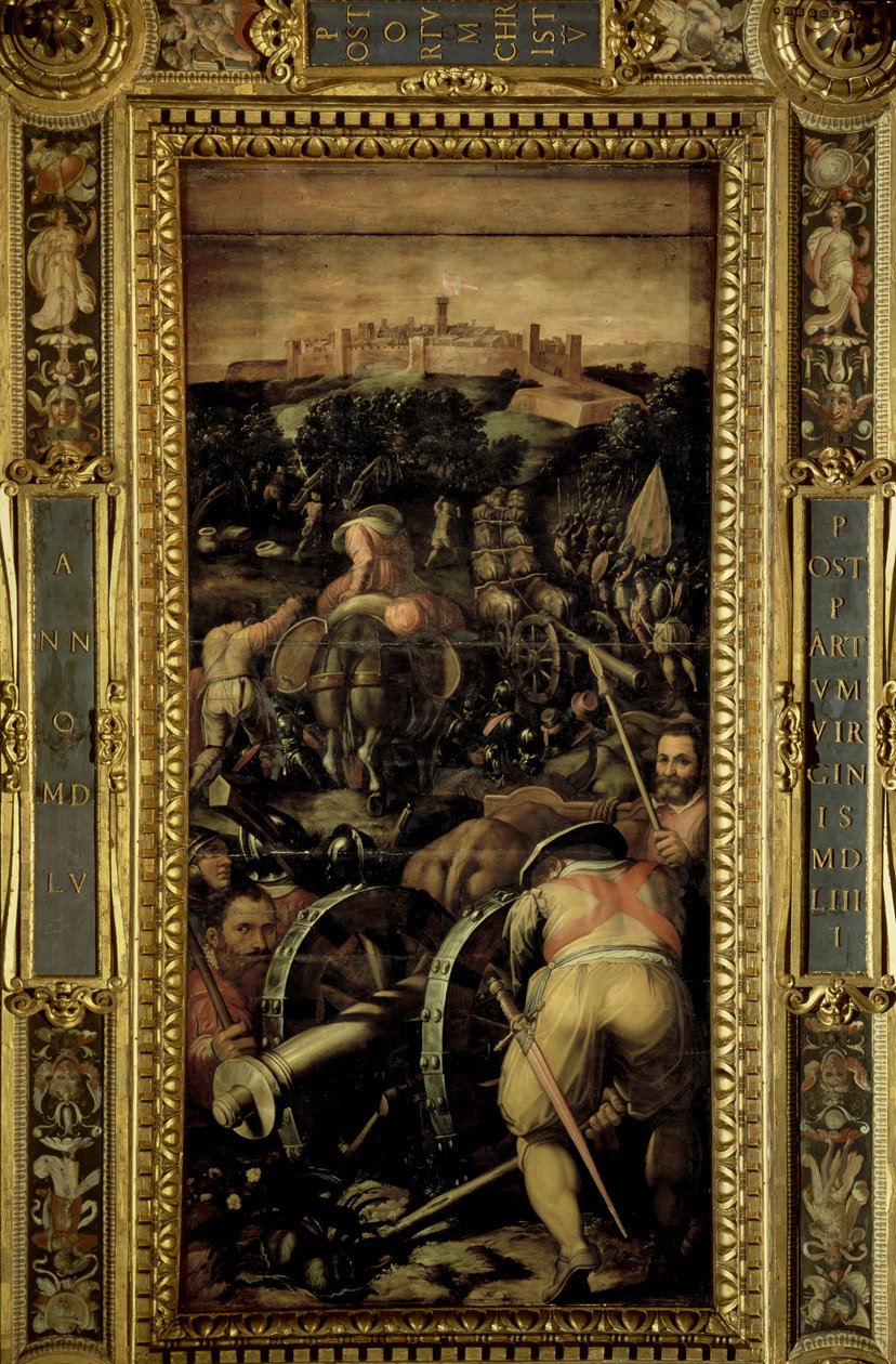 Capture of Monteriggioni fra loftet på Salone dei Cinquecento, 1565 (panel) af Giorgio Vasari