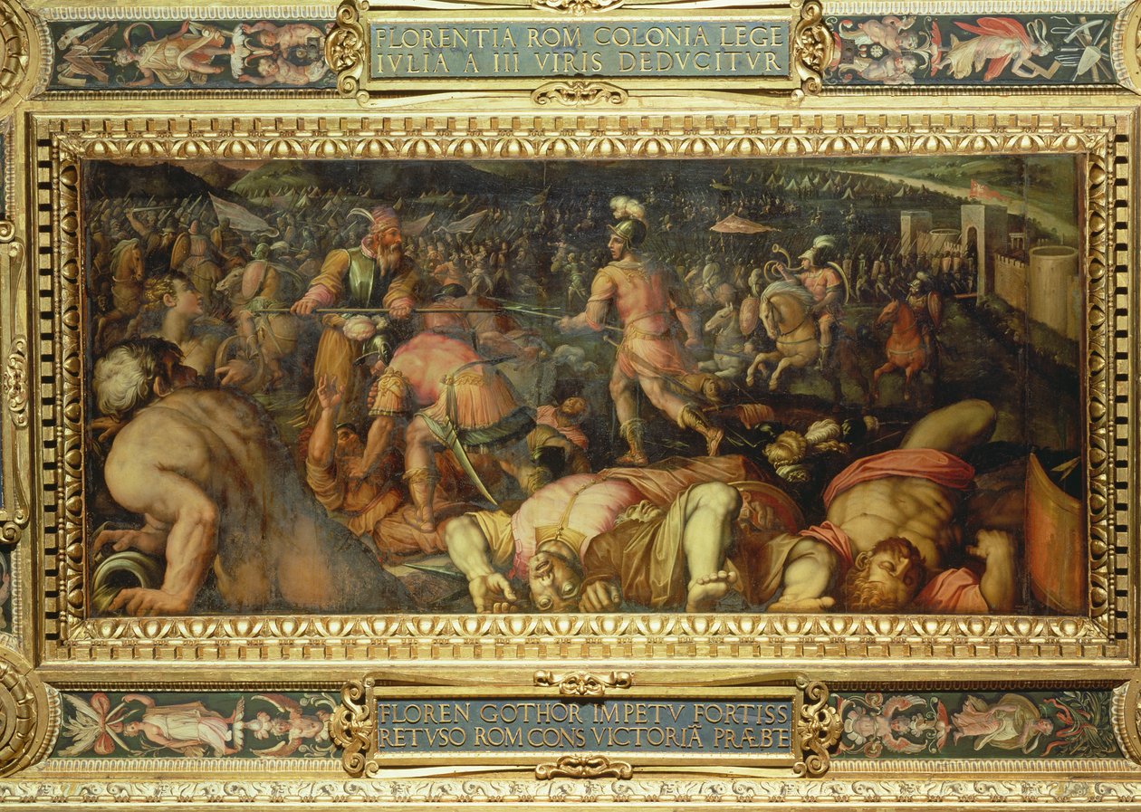 Radagasios nederlag fra loftet på Salone dei Cinquecento, 1565 (panel) af Giorgio Vasari
