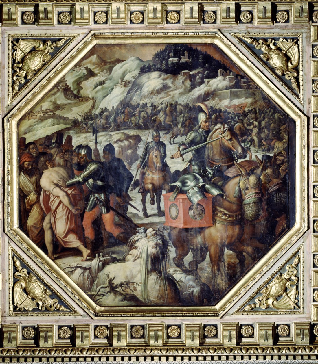 Venetianernes nederlag i Casentino fra loftet på Salone dei Cinquecento, 1565 (panel) af Giorgio Vasari