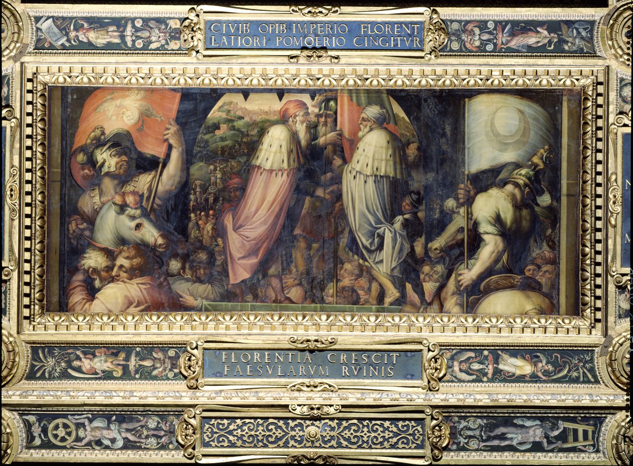 Unionen af Firenze og Fiesole fra loftet på Salone dei Cinquecento, 1565 (panel) af Giorgio Vasari