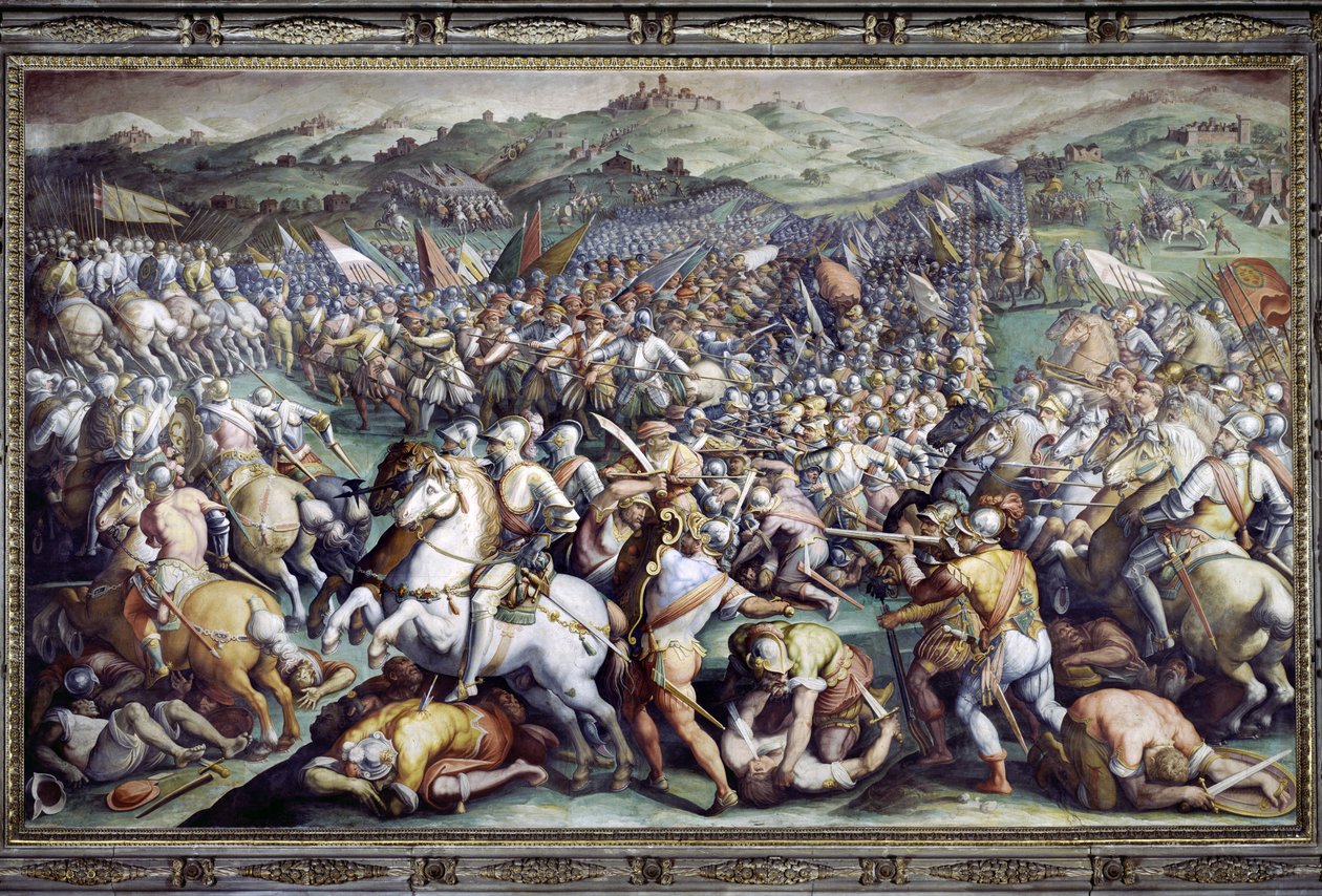 Slaget ved Scannagallo i Valdichiana (Val di Chiana). Fresko af Giorgio Vasari og hans atelier (1511-1574). Palazzo Vecchio (Salone dei Cinquecento) af Giorgio (and workshop) Vasari