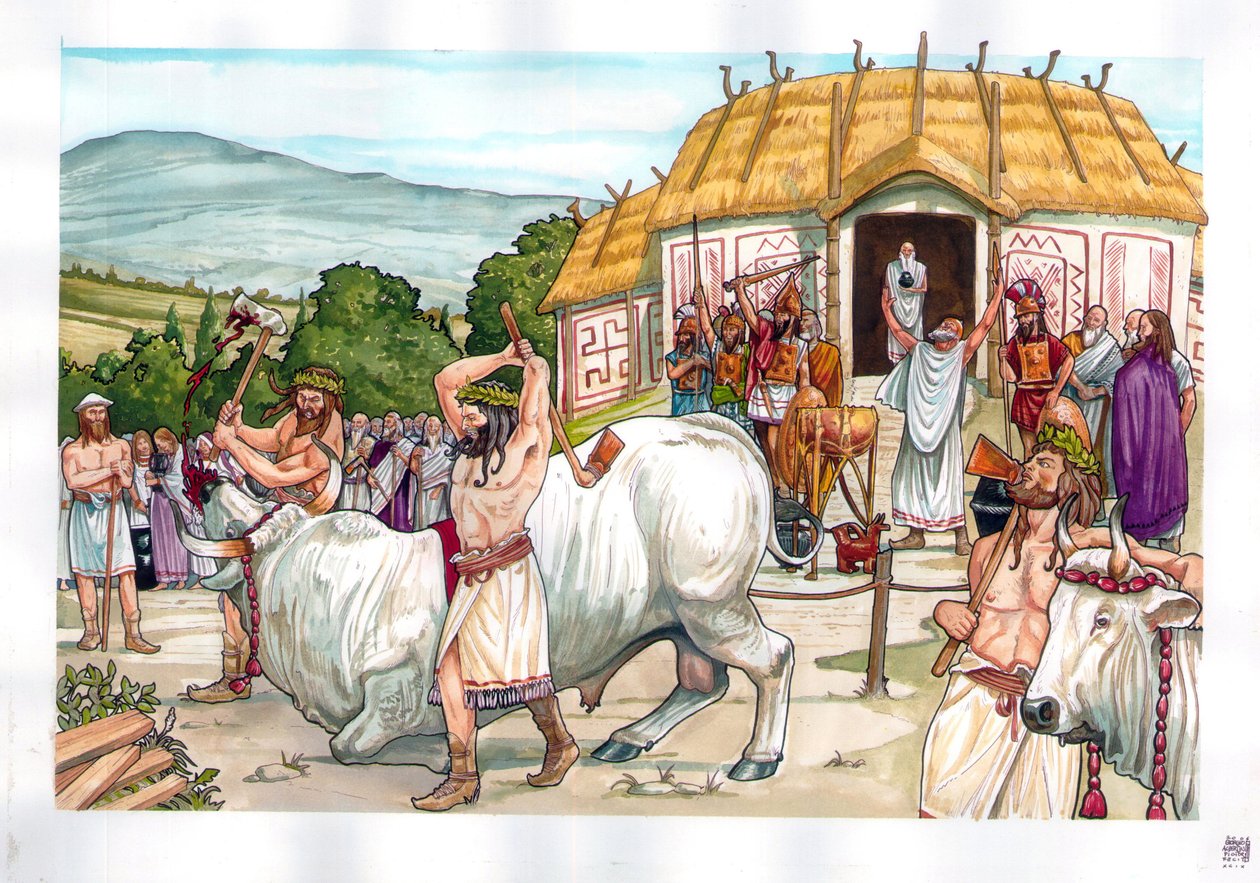 Det gamle Rom: Offerceremoni ved Jupiters tempel på Albain-bjerget (Albanus mons eller Monte Albano) nær Rom i Italien. af Giorgio Albertini