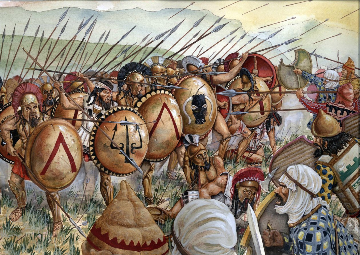 Slaget ved Thermopyls: Spartanernes hær under ledelse af Leonidas I kæmper mod grækerne mod perserne i 480 f.Kr. af Giorgio Albertini