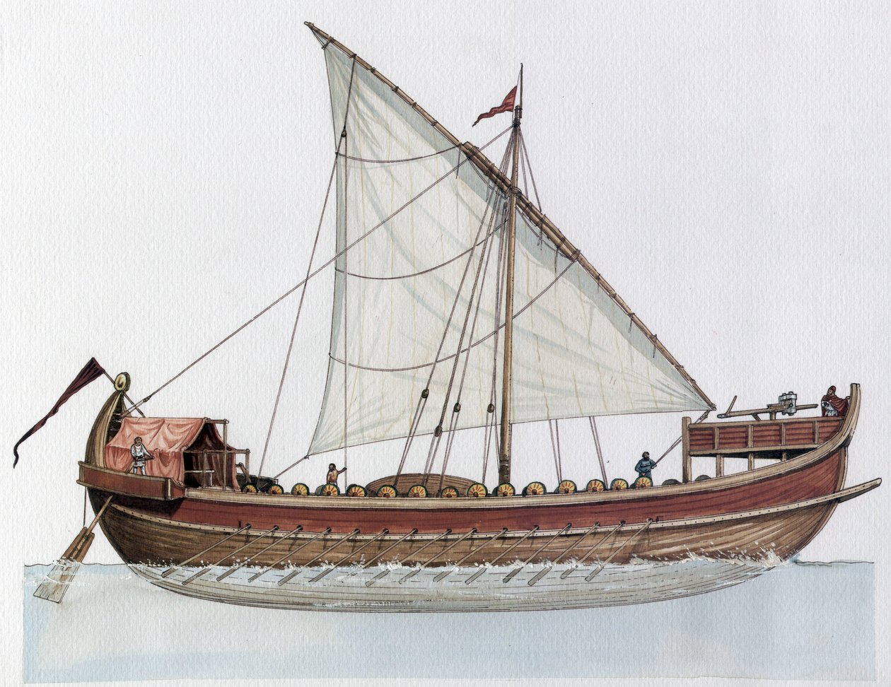 Det byzantinske rige: Rekonstruktion af en dromon, et krigsskib, 9.-11. århundrede. af Giorgio Albertini