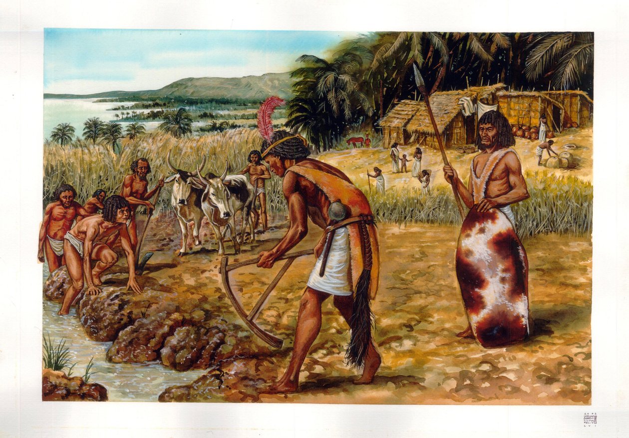 Egyptisk antikvitet: ceremoni på tidspunktet for Nilens oversvømmelse, det prædynastiske Egypten, 3. årtusinde f.Kr. af Giorgio Albertini