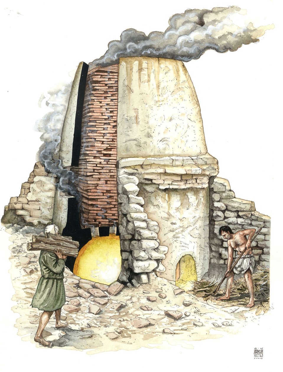 Middelalderen: murstensovn fodrer med træ. 12. århundrede af Giorgio Albertini