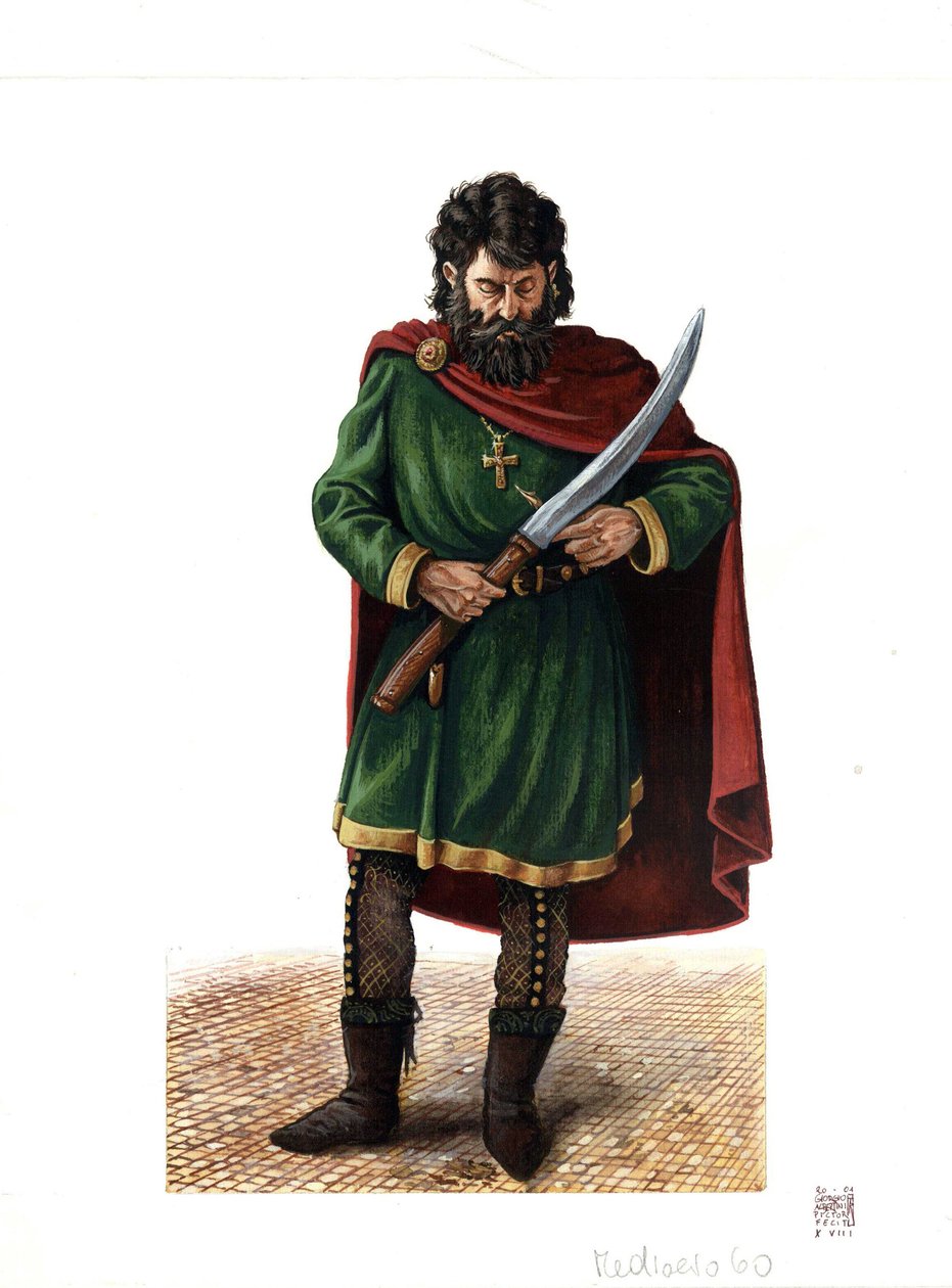 Middelalderen: soldat i Varangian guard (eller varegue guard), elitekorps i den byzantinske hær af Giorgio Albertini