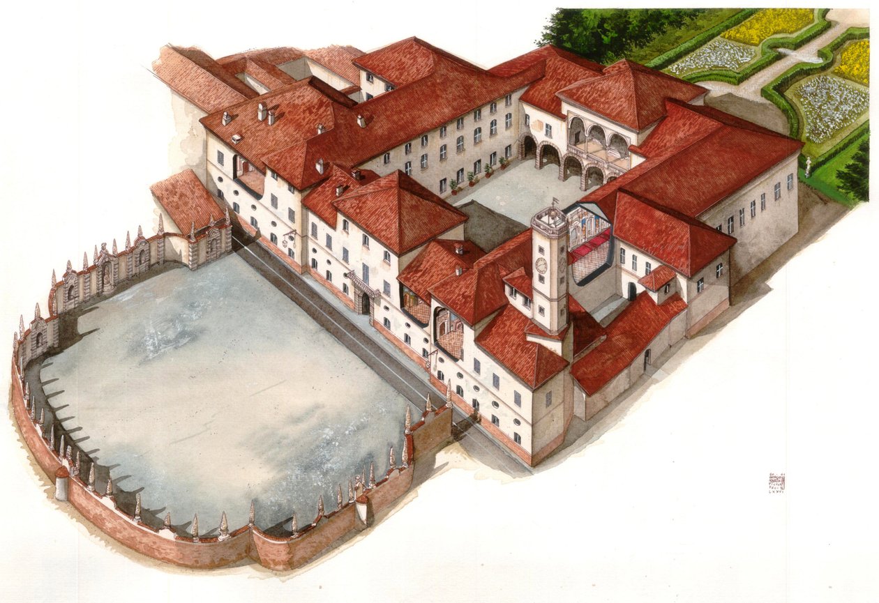 Udsigt over paladset Arese Borromeo, bygget i det 17. århundrede, i Cesano Maderno, Italien af Giorgio Albertini