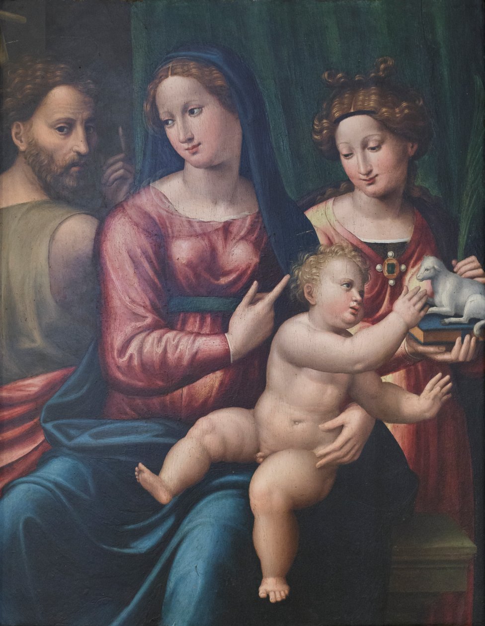 Madonna og barn, Johannes Døberen og Agnes, ca. 1530 (tempera på lærred) af Giorgio Gandini del Grano