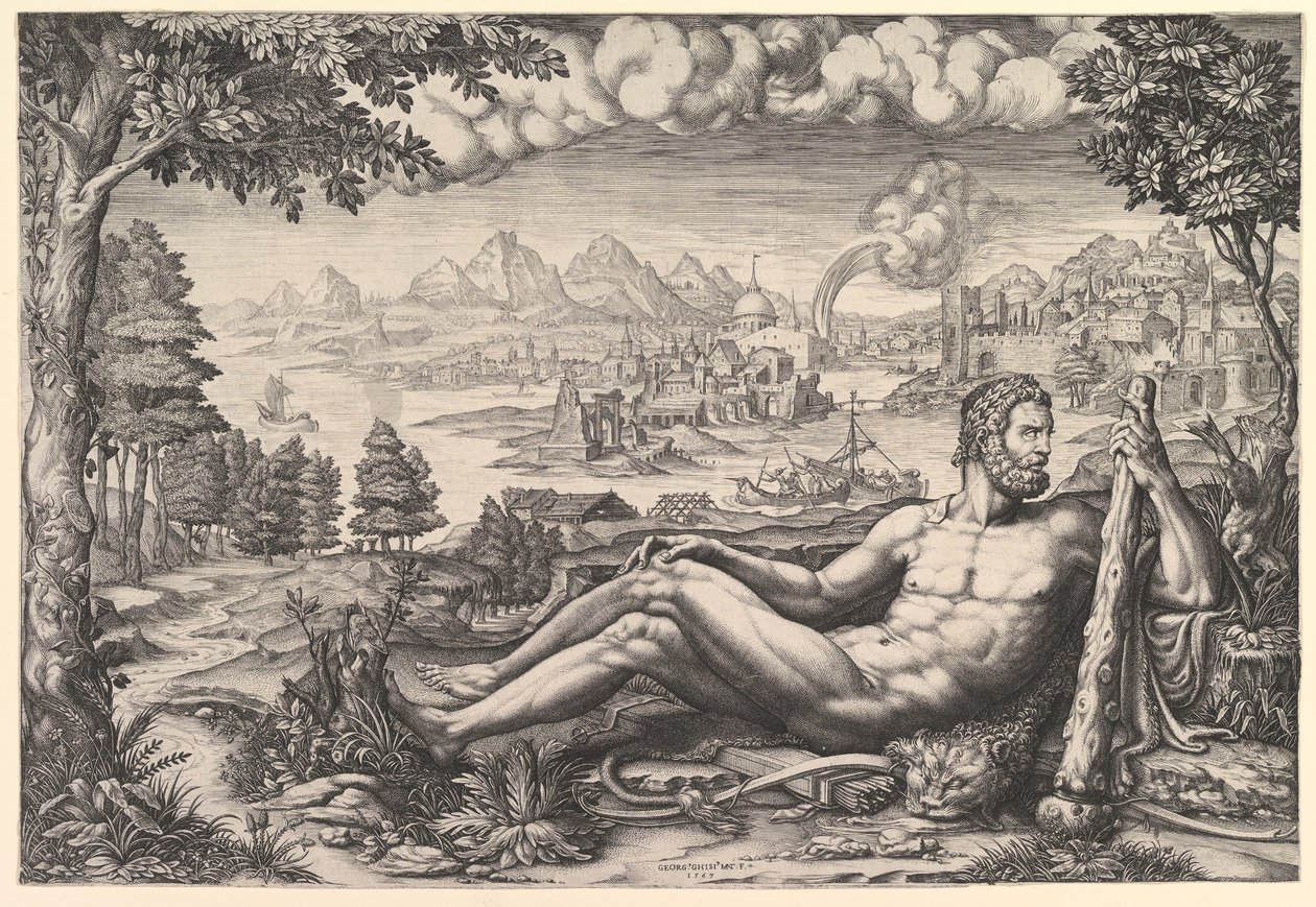 Hercules hviler fra sit arbejde, 1567. af Giorgio Ghisi