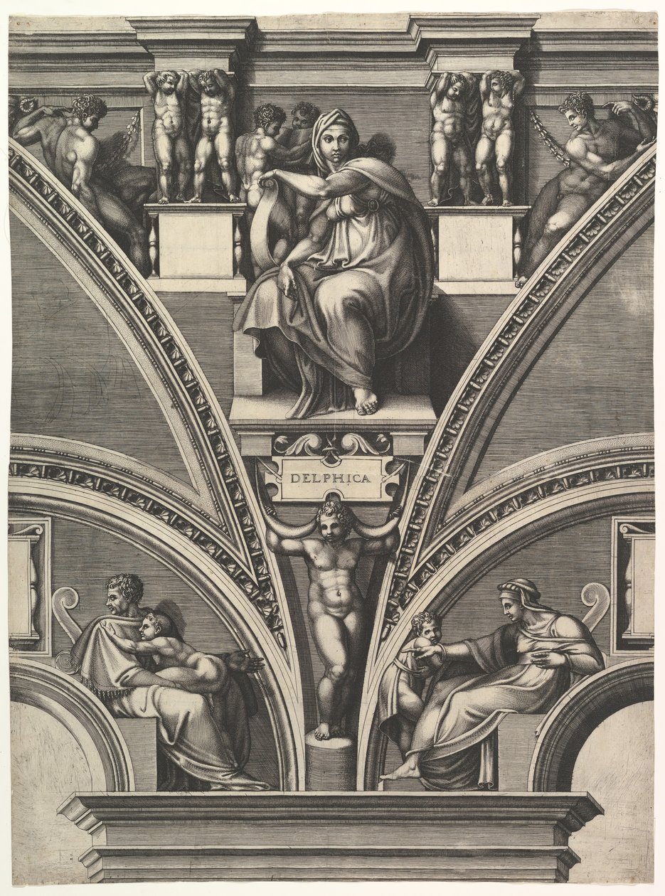 Den delfiske sibylle, fra serien af profeter og sibyller i Det Sixtinske Kapel, 1570-75. af Giorgio Ghisi