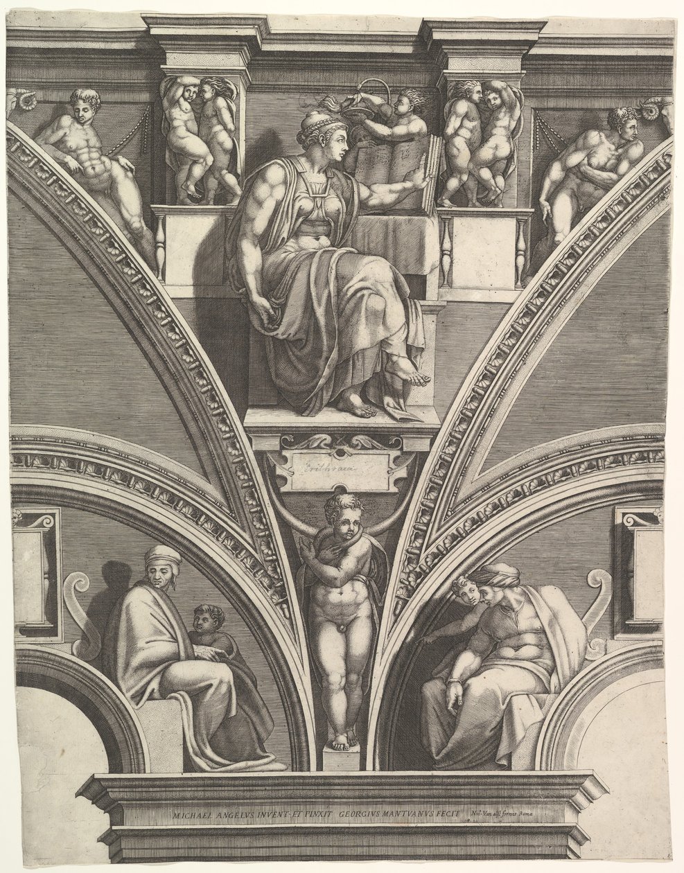 Den eritreiske sibylle, fra serien af profeter og sibyller i Det Sixtinske Kapel, 1570-75. af Giorgio Ghisi