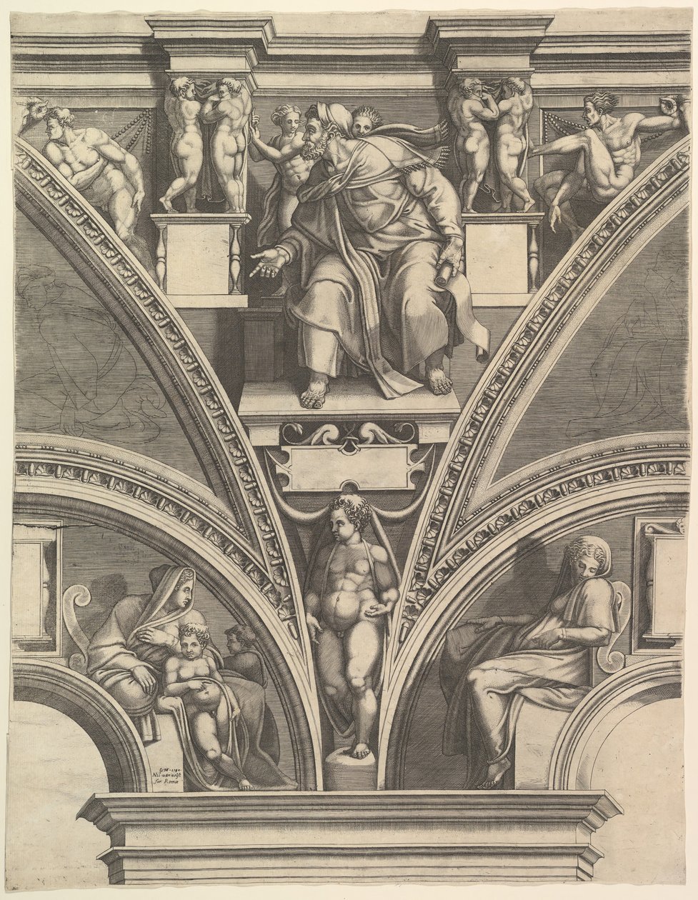 Profeten Ezekiel, fra serien af profeter og sibyller i Det Sixtinske Kapel, 1570-75. af Giorgio Ghisi