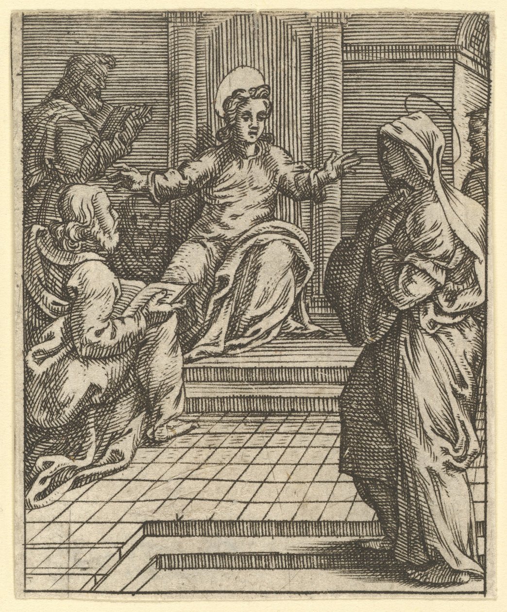 The Virgin of Sorrows: Christ Disputing with the Doctors, en af ni omgivende compa..., i 1575. af Giorgio Ghisi