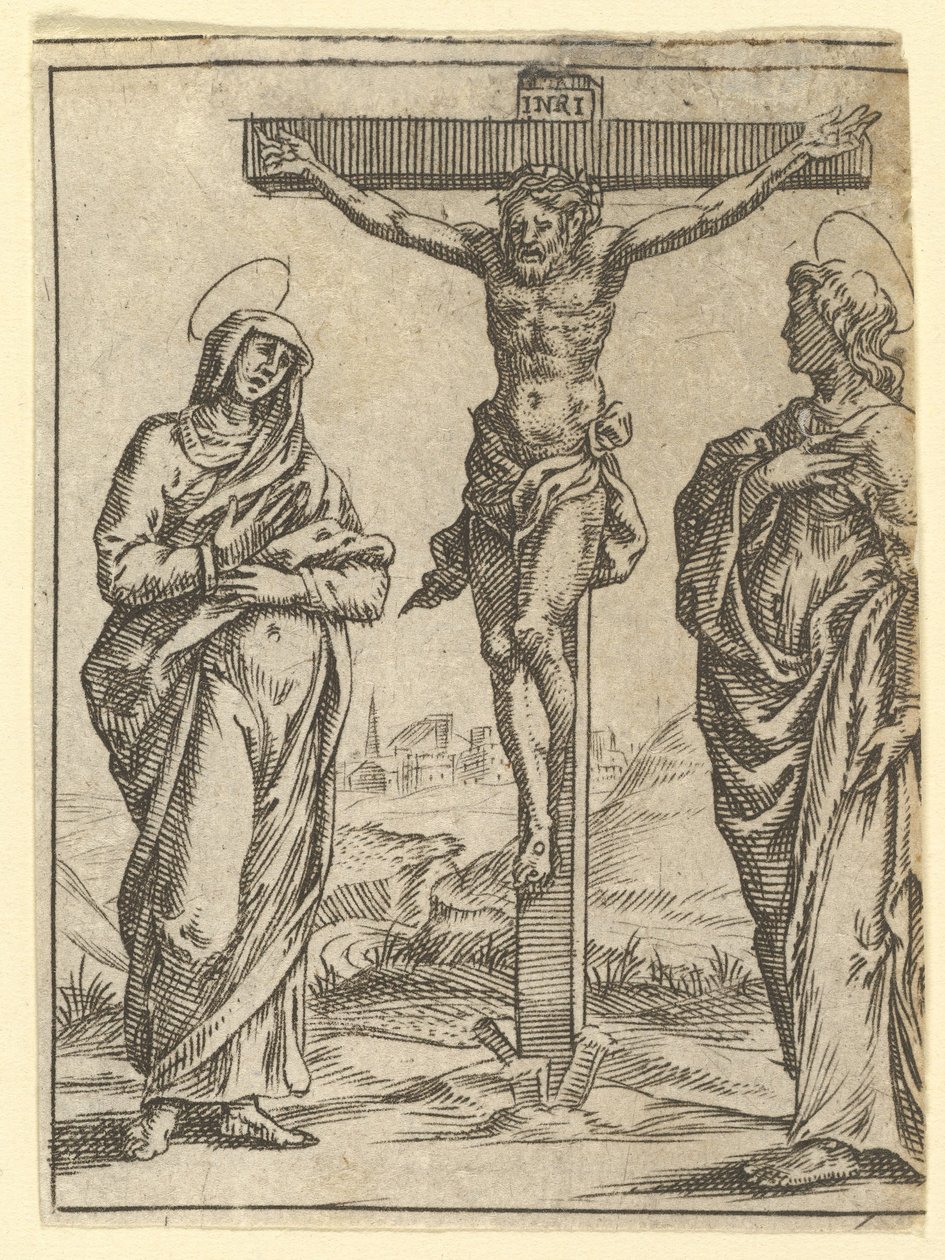 The Virgin of Sorrows: The Crucifixion, en af ni omgivende rum fra V..., i 1575. af Giorgio Ghisi