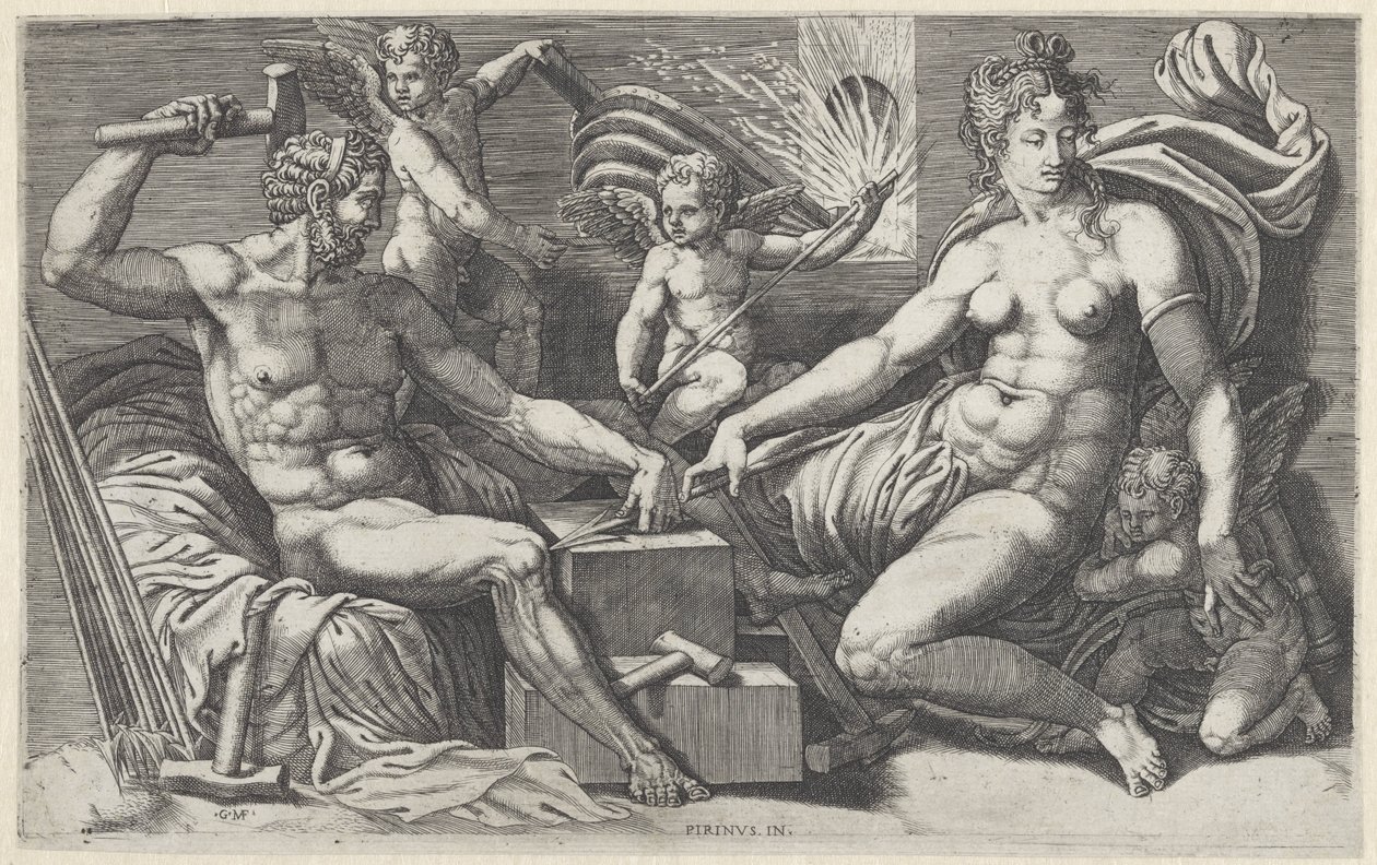 Venus en Vulcanus i de små af Vulcanus af Giorgio Ghisi