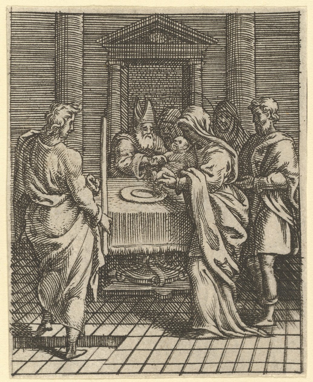 Virgin of Sorrows: The Presentation in the Temple, en af ni omgivende rum..., i 1575. af Giorgio Ghisi