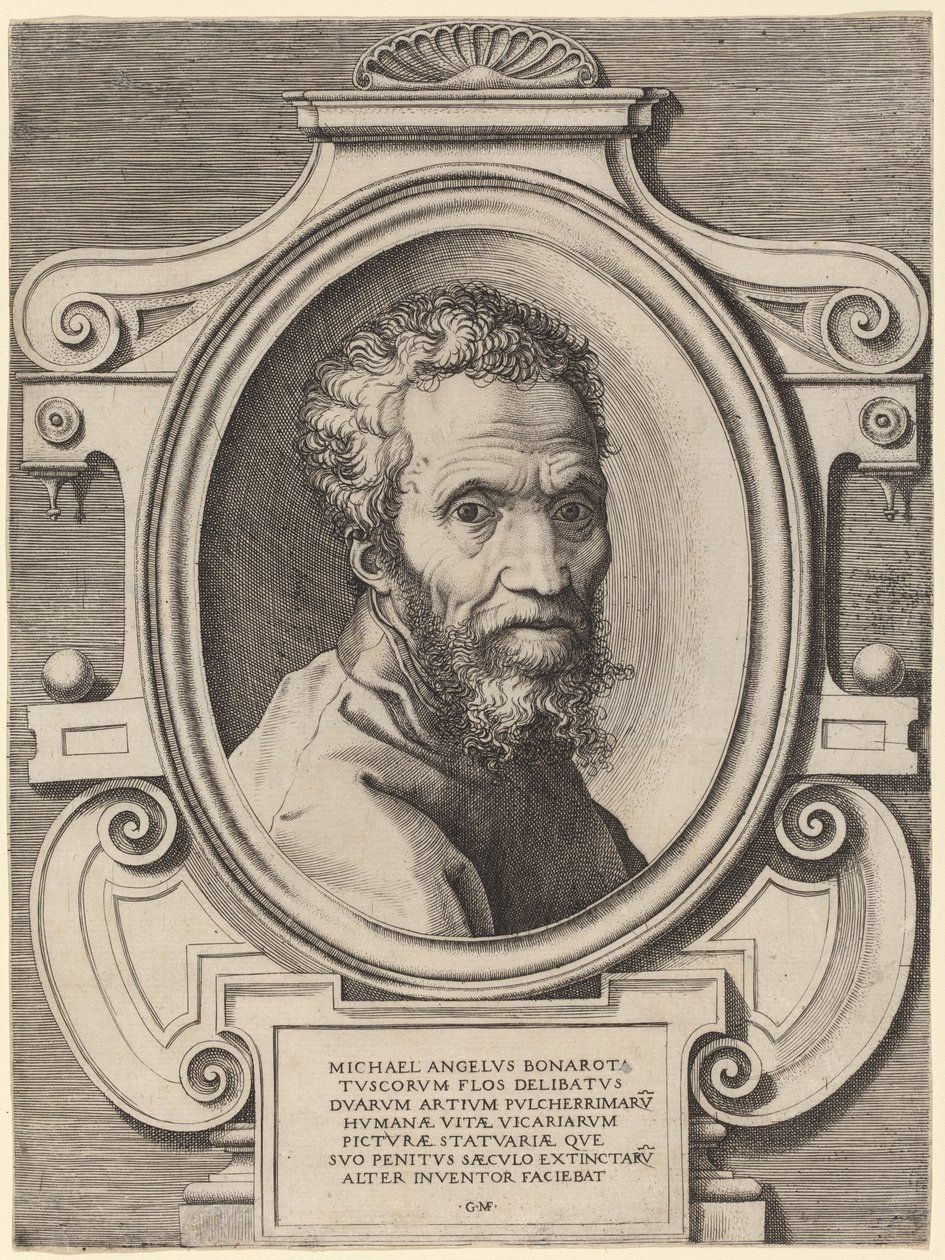 Michelangelo Buonarroti af Giorgio Ghisi, after Marcello Venusti