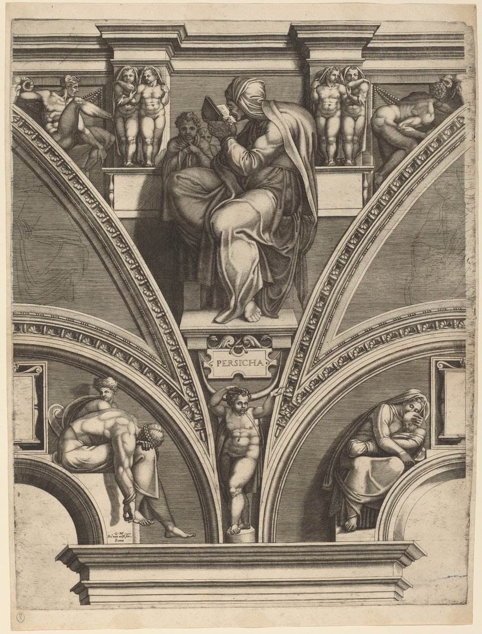 Den persiske sibylle af Giorgio Ghisi after Michelangelo