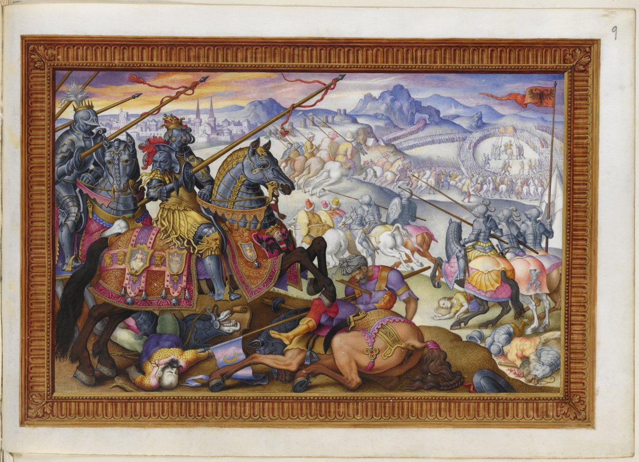 Tilføj MS 33733 f.9 Suleiman og hans hær drevet fra belejringen af Wien af Giorgio Giulio (attr. to) Clovio