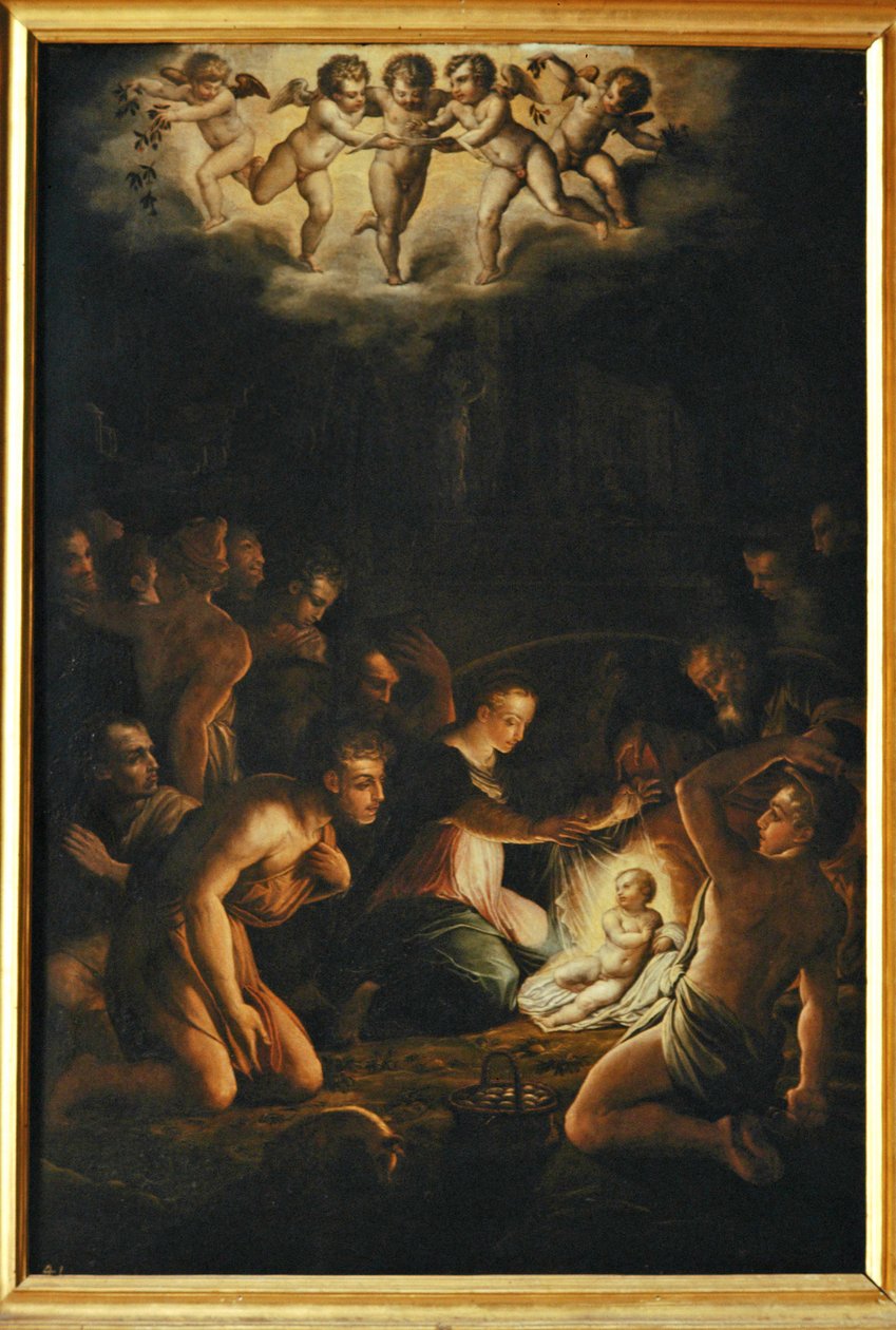 Hyrdernes tilbedelse. Omkring 1550 (maleri på lærred) af Giorgio Vasari