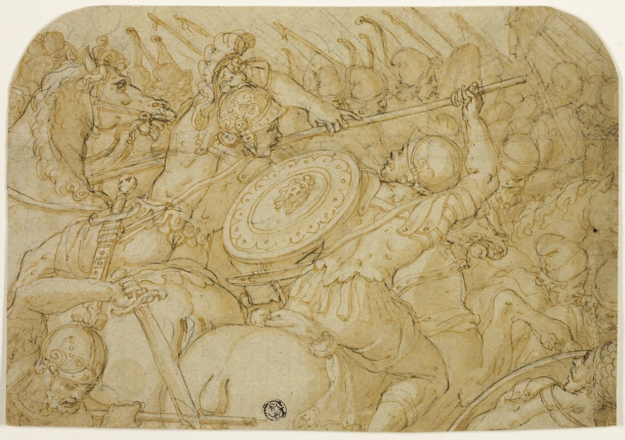 Kavaleri Træfning (recto); Arkitektonisk skitse (verso) af Giorgio Vasari
