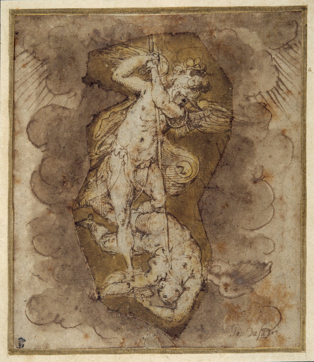 Tegning til englene i Sankt Michaels hvælving, ca. 1511-74 (pen, blæk og lakering) af Giorgio Vasari