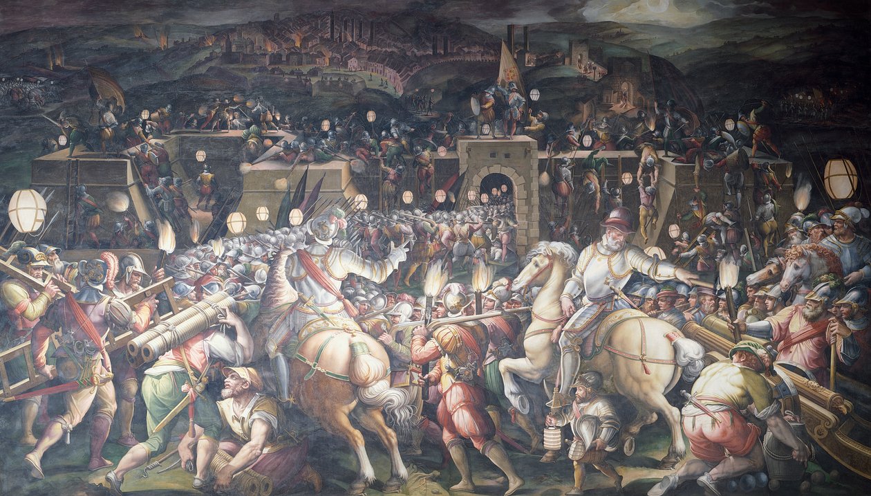 Italien, Firenze, Palazzo Vecchio (gamle palads), Salone dei Cinquecento, indtog af fortet nær Port Camollia i Siena af Giorgio Vasari