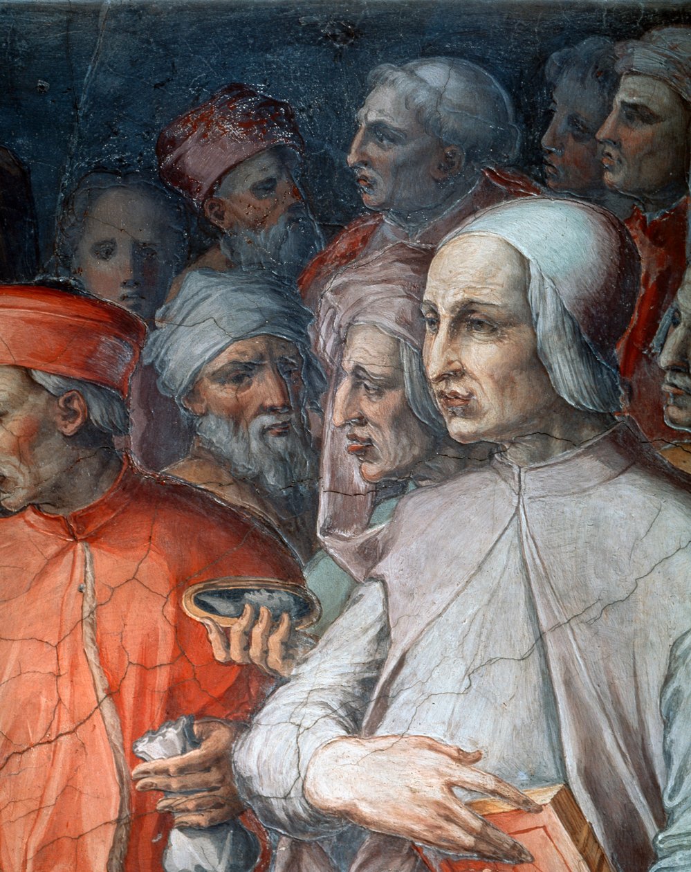 Marsilio Ficino flankeret af Paolo del Pozzo Toscanelli, detalje af Cosimo den Ældre blandt filosoffer og kunstnere af Giorgio Vasari