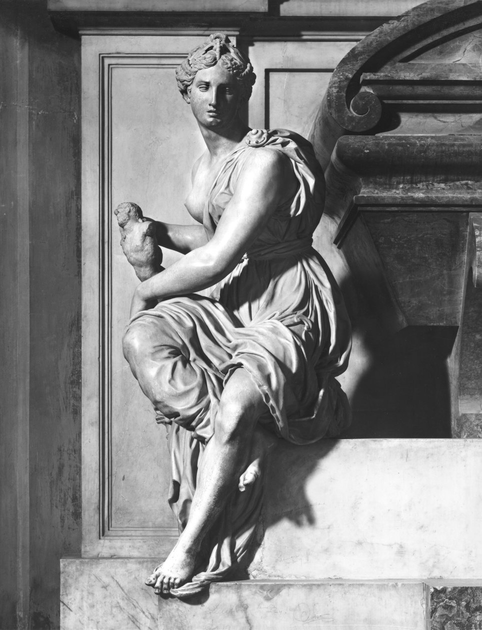 Monument til Michelangelo Buonarroti (1475-1564), detaljeret personificering af skulptur (marmor) af Giorgio Vasari