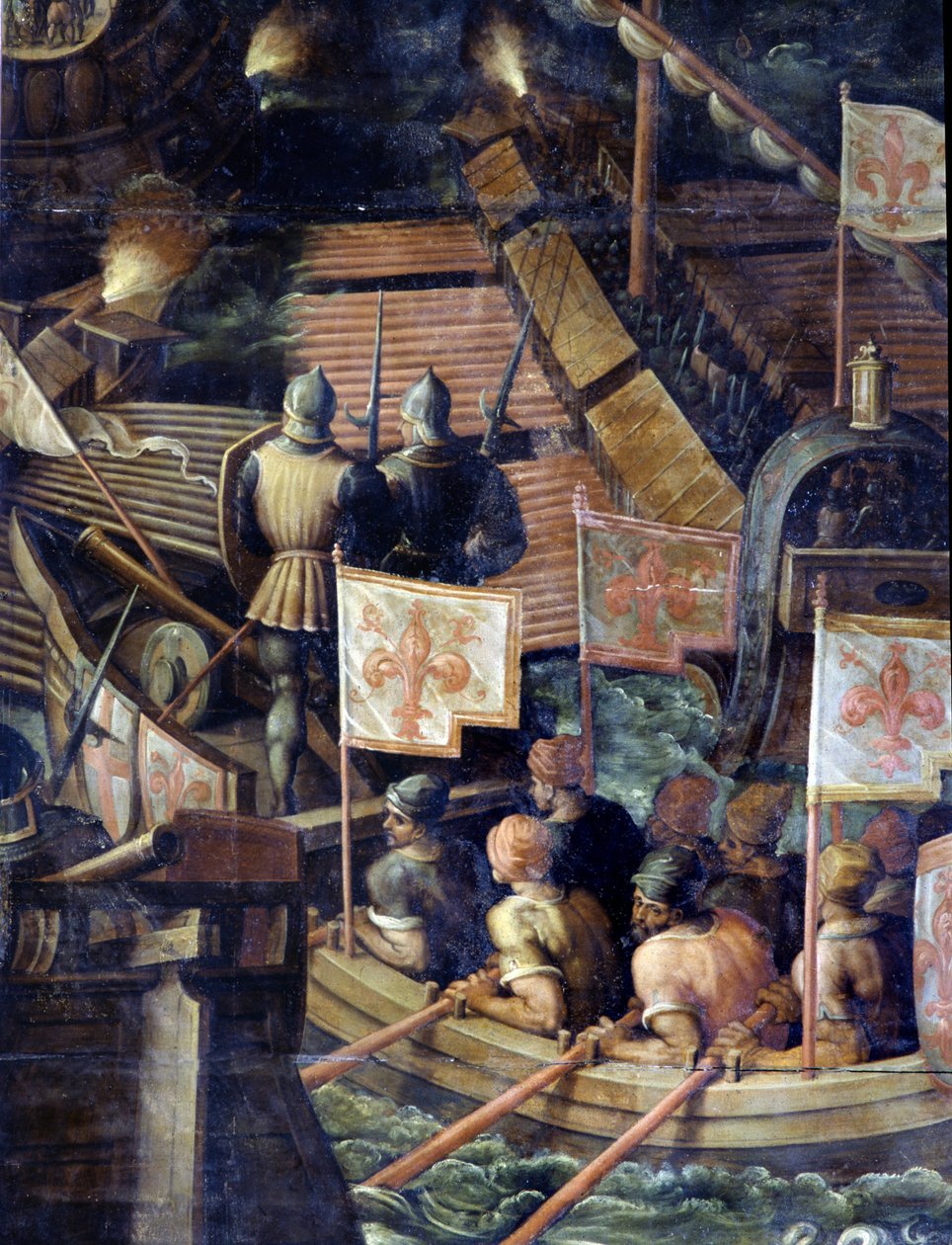 Søslag mellem Firenze og Pisa. Detalje. Cinquecento-stuens loft. Manieristisk maleri af Giorgio Vasari (1511-1574), 1565. Palazzo Vecchio (Palazzo della Signoria) Firenze 1097.1 af Giorgio Vasari