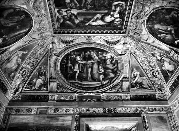 Pave Clemens VII (1478-1534) gifter sig med Catherine de Medici (1519-1589) med Henri II af Frankrig (1519-59), fra Sala di Clemente VII af Giorgio Vasari