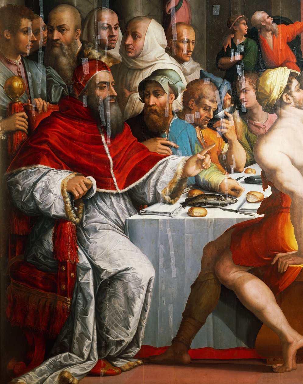Pave Clemens VII i skikkelse af San Gregorio, detalje fra Dinner of St Gregory Great af Giorgio Vasari