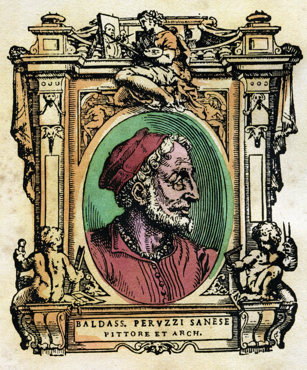 Portræt af Baldassarre Peruzzi (1481-1536) Sienesisk arkitekt og maler Gravering fra "The Lives" af Giorgio Vasari (1511-1574) 1568 © Fototeca Gilardi / Leemage af Giorgio Vasari