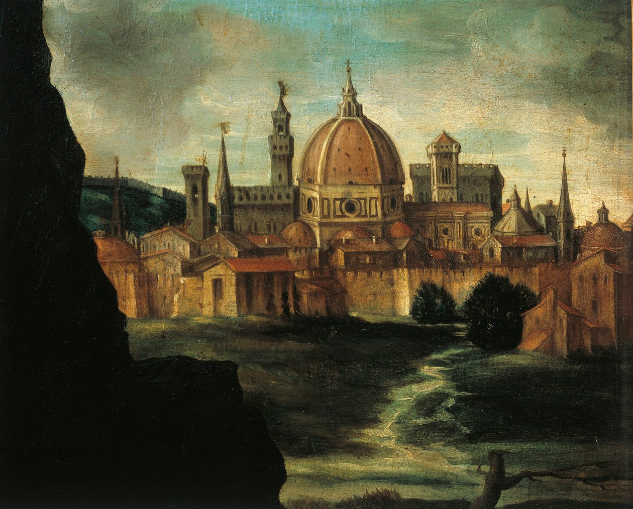 Portræt af hertug Alexander De Medici, Detalje: byen Firenze, af Giorgio Vasari af Giorgio Vasari