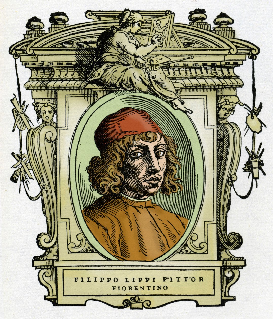 Portræt af Filippo Lippi (1406-1469) florentinsk maler. Xylografi fra "The life of paintings" af Giorgio Vasari. af Giorgio Vasari