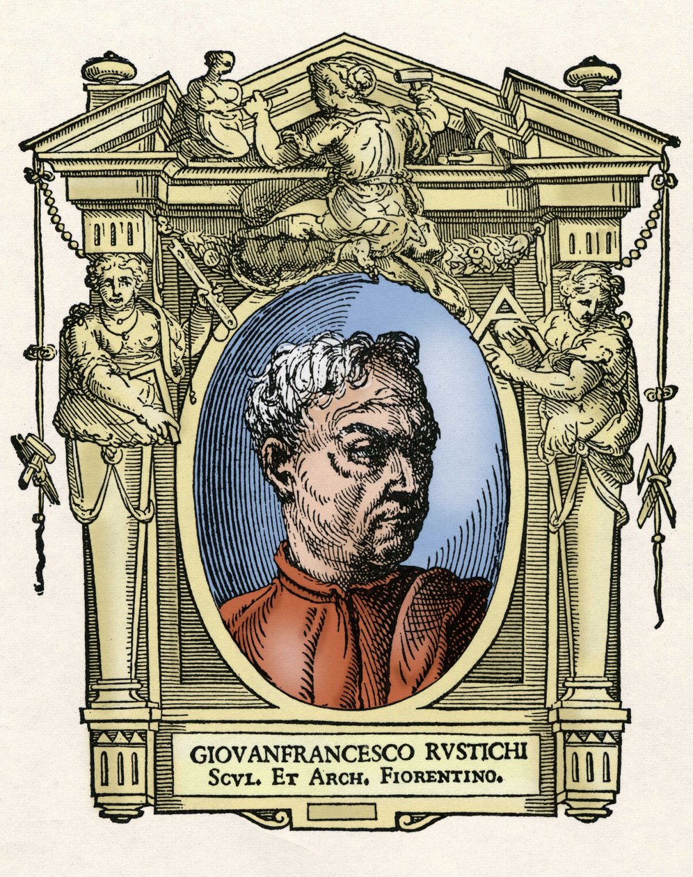 Portræt af Giovan Francesco RUSTICI (1474 - 1554) italiensk billedhugger og arkitekt. Gravering af godbidden "" Livet af de mest fremragende malere, billedhuggere og arkitekter "" (Le Vite de