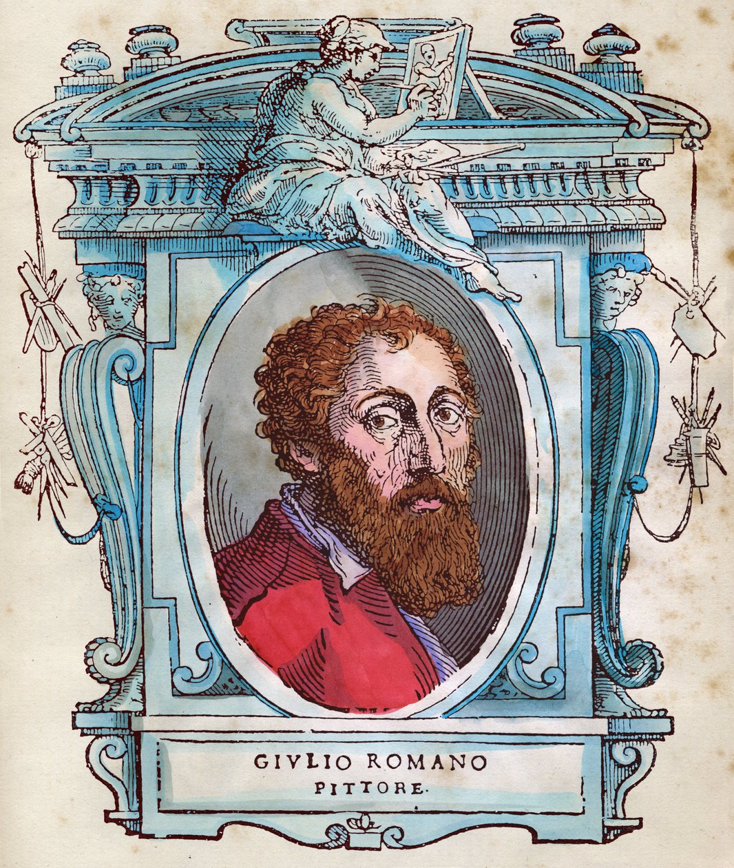 Portræt af Jules Romain (Giulio di Pietro di Filippo af Gianuzzi, kaldet Giulio Pippi, derefter Giulio Romano) (1499-1546) Xylografi fra "" Lives "af Giorgio Vasari 1568 af Giorgio Vasari