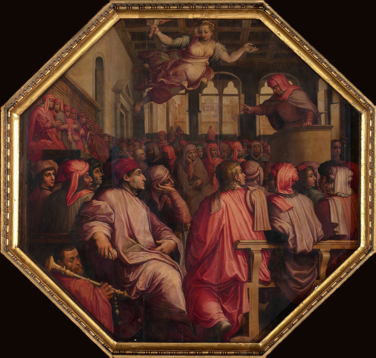 Tale af Antonio Giacomini for krigen mod Pisa i Sala dei Duecento, 1563-1565 af Giorgio Vasari