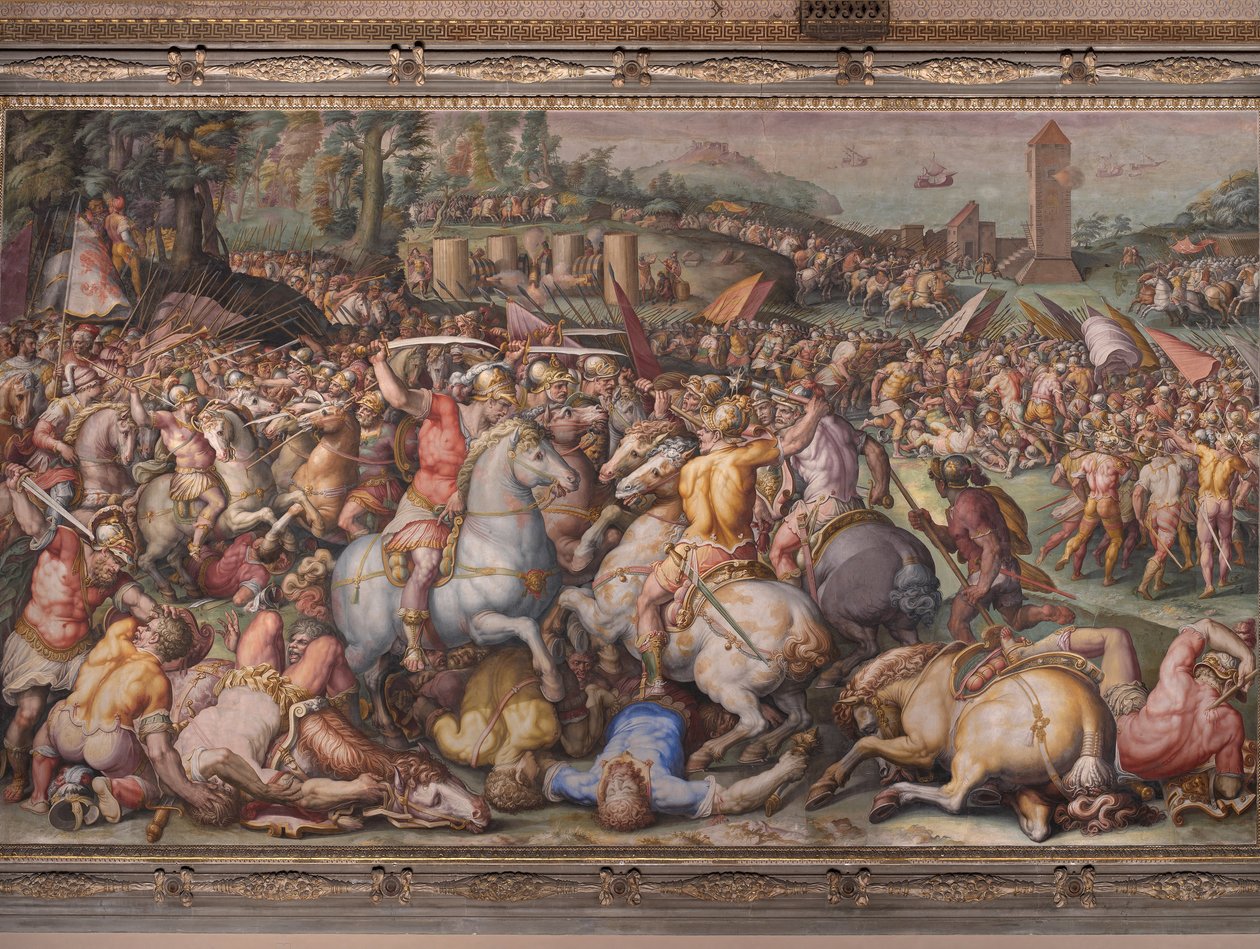 Pisanernes nederlag ved San Vincenzo-tårnet, fra Salone dei Cinquecento, 1569 af Giorgio Vasari