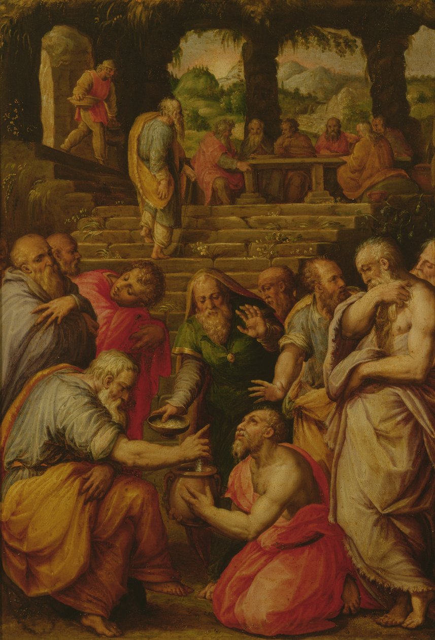 Profeten Elisas mirakler (olie på panel) af Giorgio Vasari