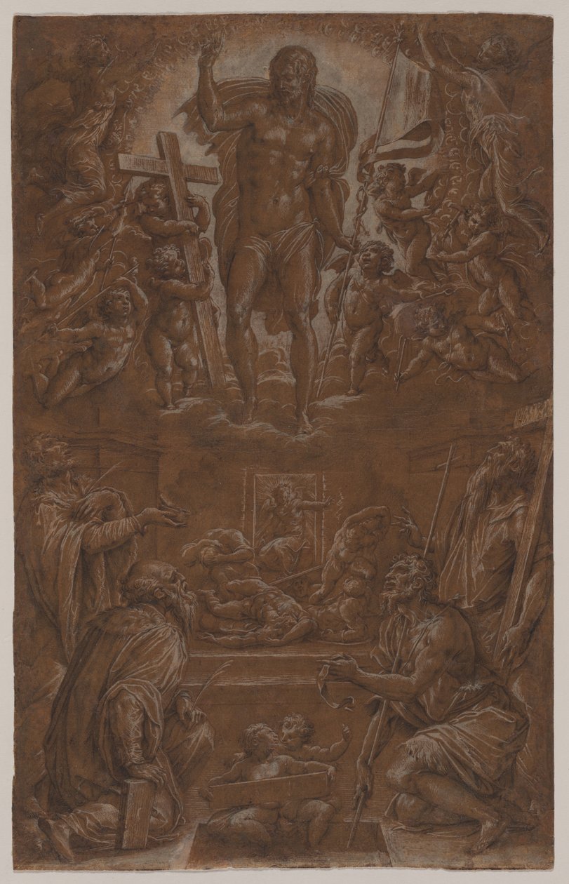 Den opstandne Kristus tilbedt af hellige og engle af Giorgio Vasari
