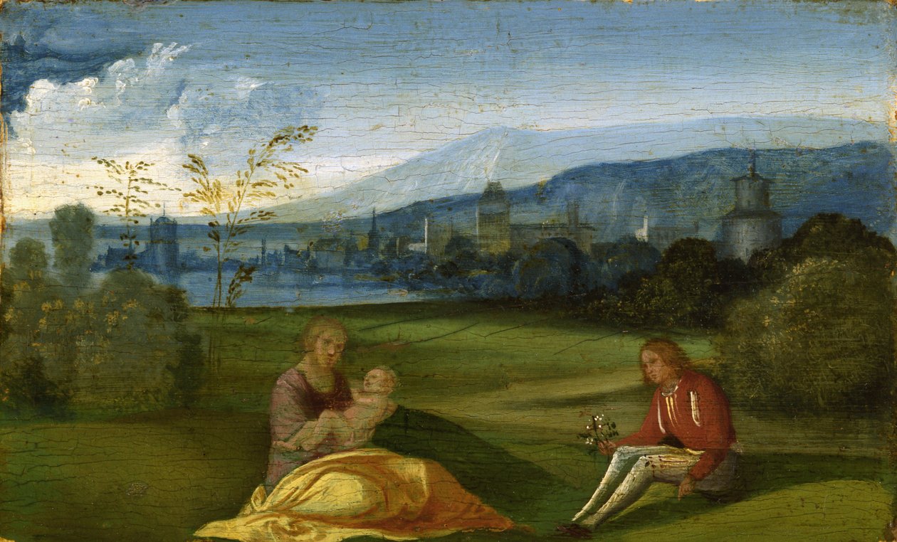 Idyllisk pastoralt landskab, slutningen af 1400-tallet af Giorgione da Castelfranco
