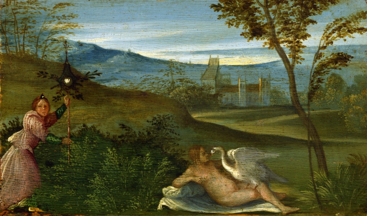 Leda and the Swan - Maleri af Giorgio da Castelfranco dit Giorgione (1477-1510), olie på lærred, omkring 1500 af Giorgione