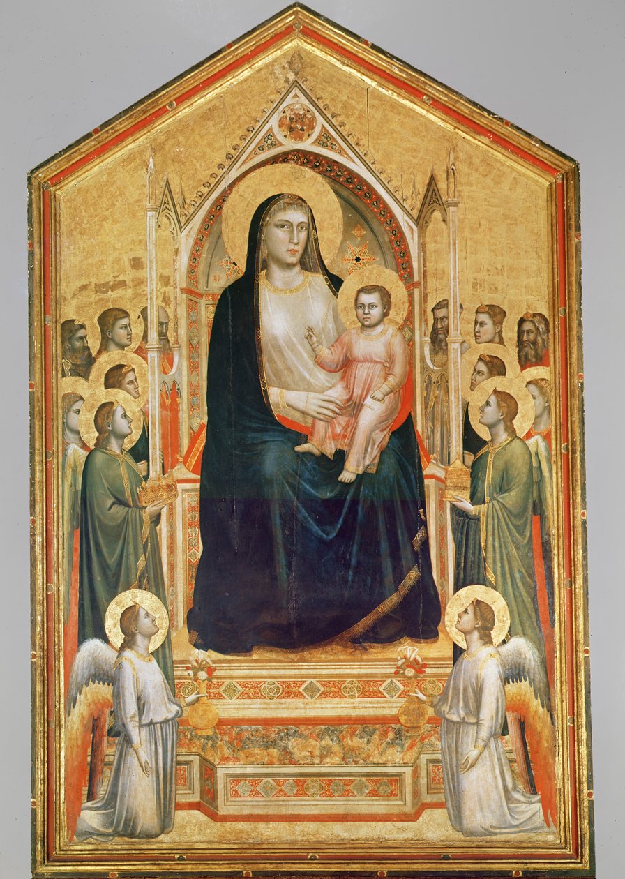 Madonna and Child Enthroned, 1380 (PRE-restaurering) (tempera på panel) (se også 63334) af Giotto di Bondone