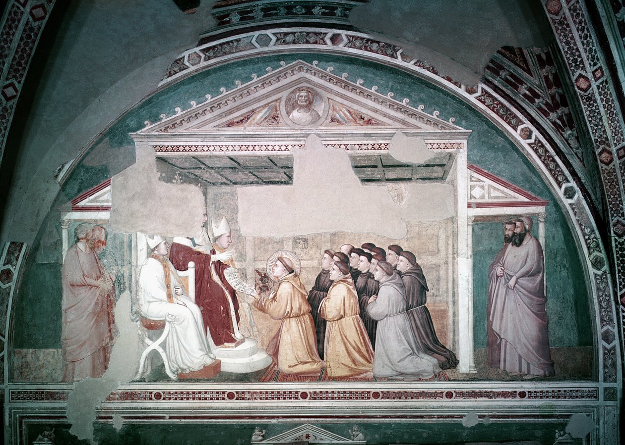 Pave Innocentius III (1160-1216) Godkender Skt. Frans-reglen fra Bardi-kapellet, ca. 1320 af Giotto di Bondone