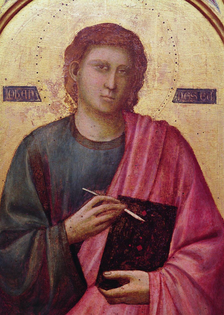 Johannes Evangelisten, venstre panel i Badia-altertavlen, ca. 1301 (tempera på panel) (detalje af 50341) af Giotto di Bondone
